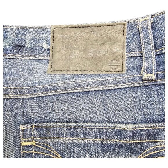 Vtg Harley Davidson Denim Blue Jeans Sz 29 Relaxed Distressed Light Wash Cuffed - Picture 3 of 13